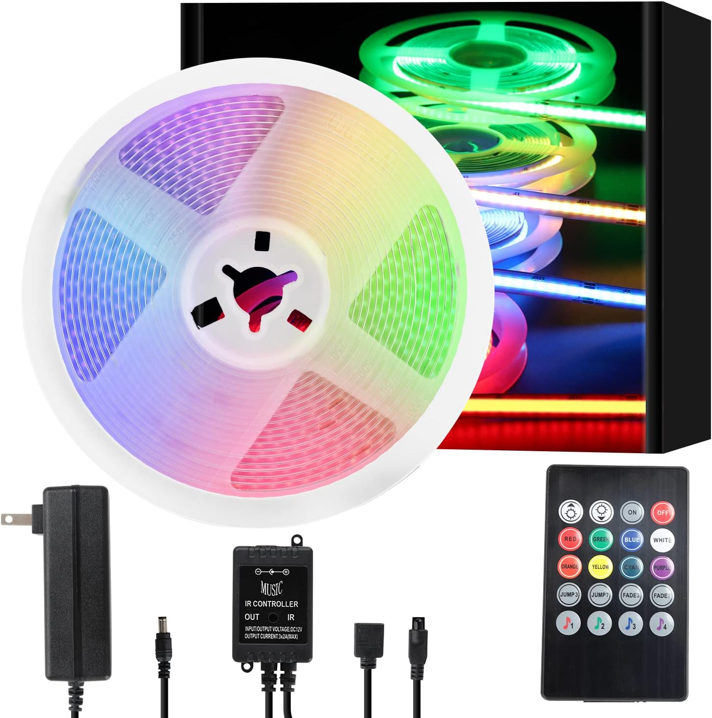 24V Dimmable RGB COB LED Strip Light Kit, 16.4FT, 12W/M, Flexible & Cu –  hicolead lighting