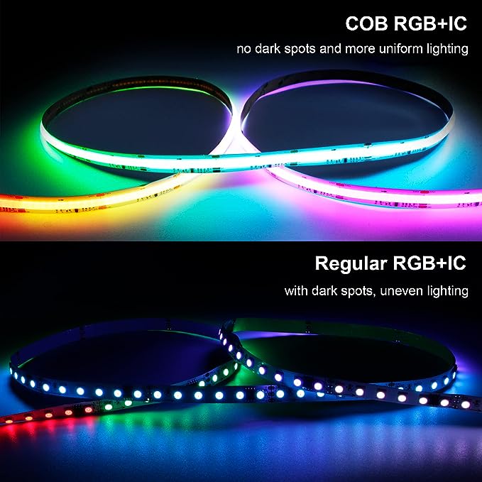 RGB Smart IC COB LED Strip 5M/16.4ft DC24V Multicolor Flexible Tape Light,with Music Mode/APP Control,for TV,Bedroom,Party DIY Decorationfor TV,Party DIY